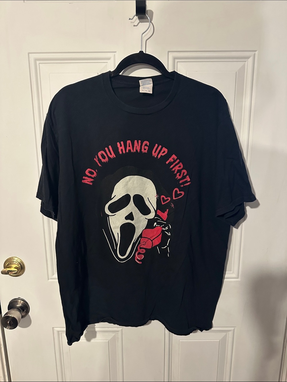 Port and Company Black Long Sleeve Tee with White Scream Mask & Red Accents